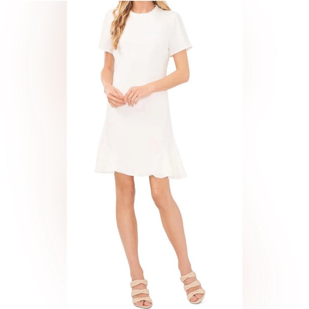 CeCe short sleeve A-line ruffled neck dress - Ivory/4